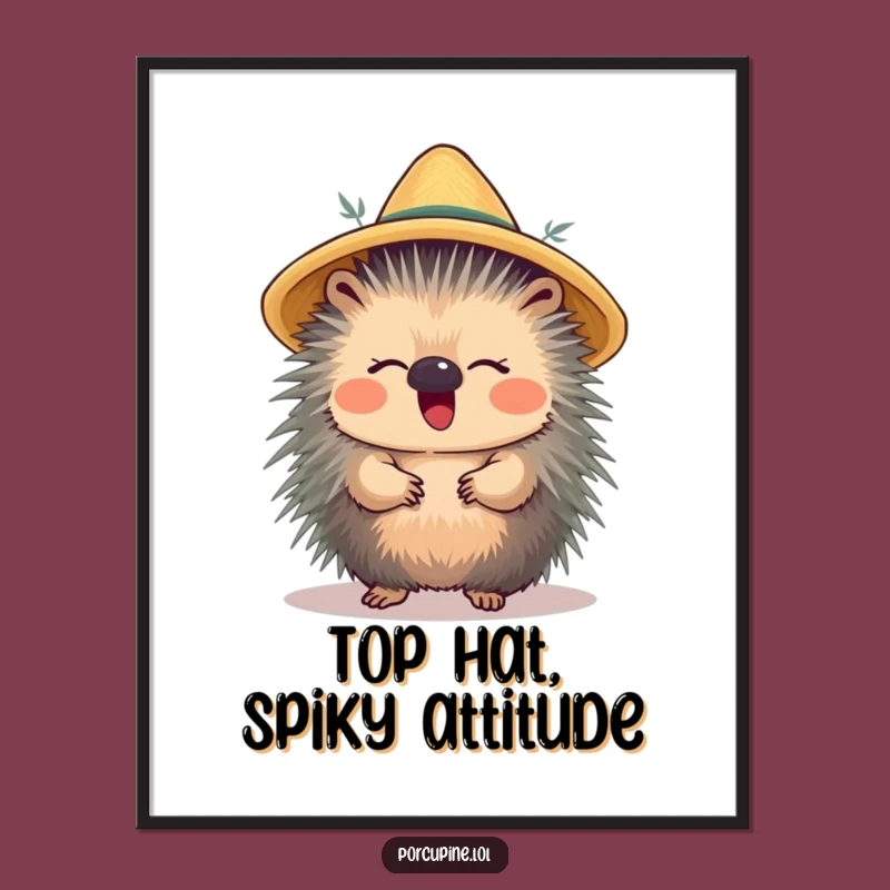 Free Printable Wall Art: Giggling Porcupine Hat Balance - Fun Downloadable Decor!
