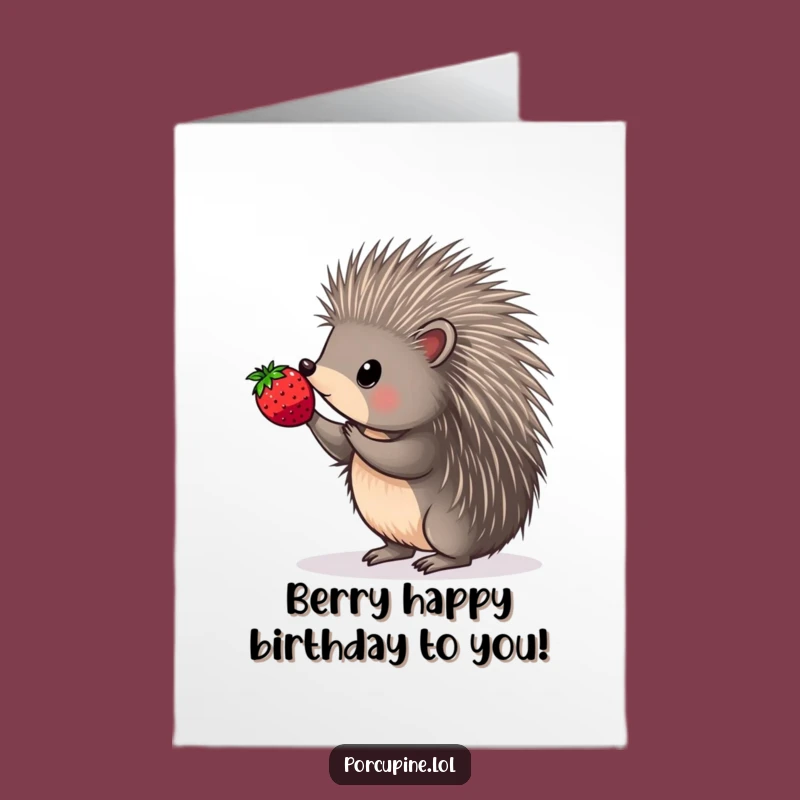 Clever Free Printable Birthday Card: Berry Balancing Porcupine, Funny Downloadable Gift
