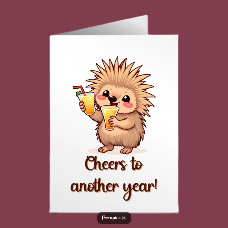 Free Printable Birthday Card: Porcupine Cocktail Cheers - Funny Downloadable Gift