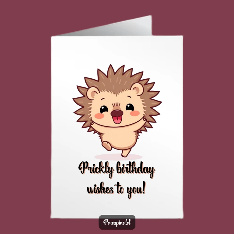 Free Printable Birthday Card: Kawaii Porcupine Hop Funny Downloadable Gift