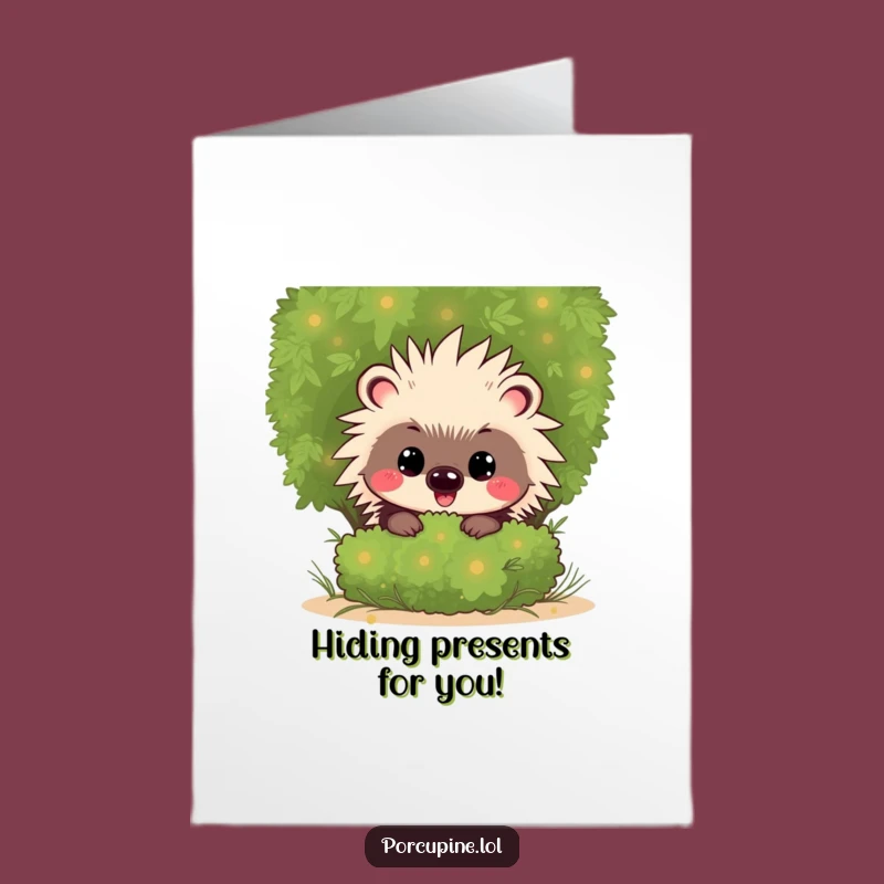 Free Printable Birthday Card: Mischievous Kawaii Porcupine Peeking, a Funny Surprise