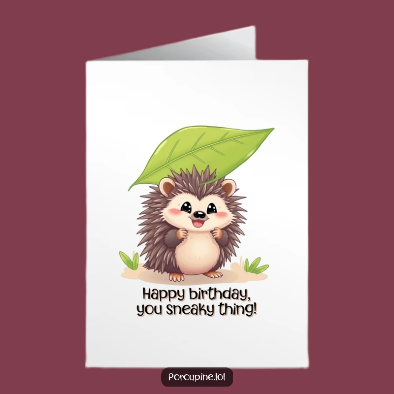 Free Printable Birthday Card: Peek-a-Boo Porcupine, Funny Grin, Joyful Downloadable