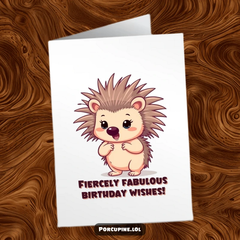 Funny free printable birthday card of a porcupine striking a confident, proud pose with its quills slightly spread.