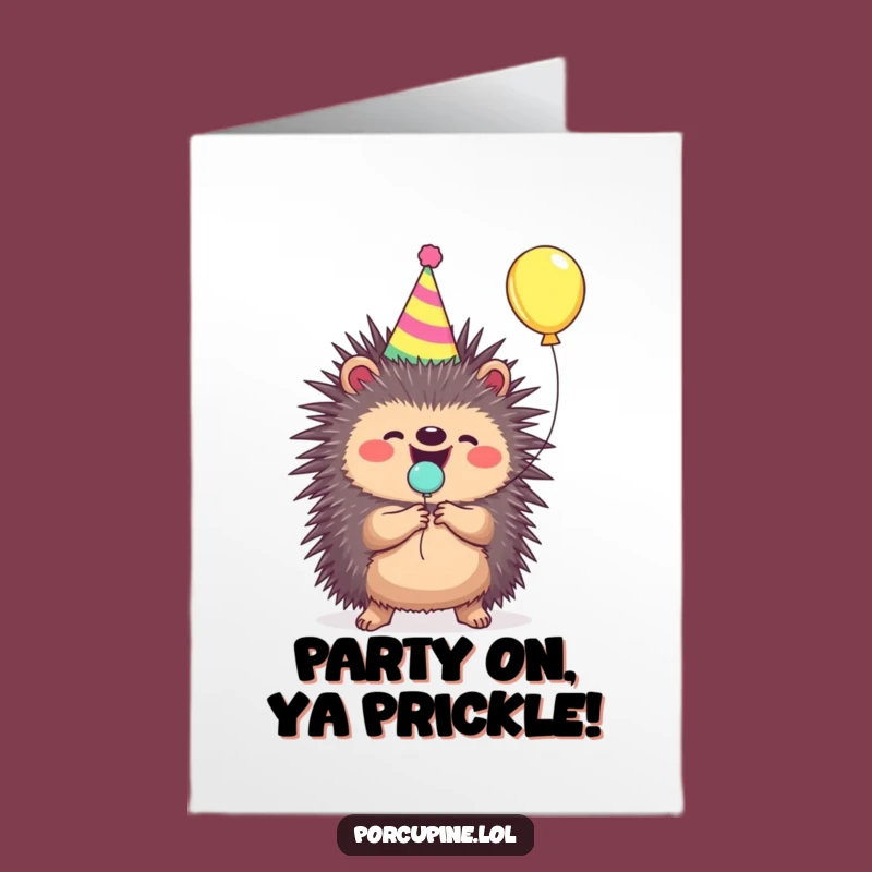 Free Printable Porcupine Birthday Card: Funny Popping Balloon Downloadable Gift