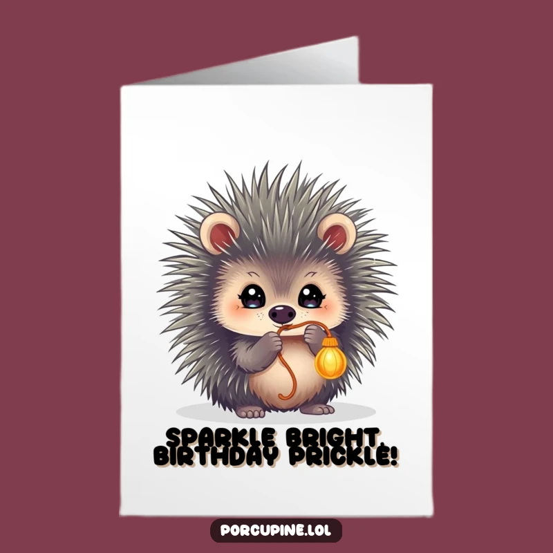 Funny Free Printable Birthday Card: Sparkling Porcupine Chasing String - Downloadable Gift!