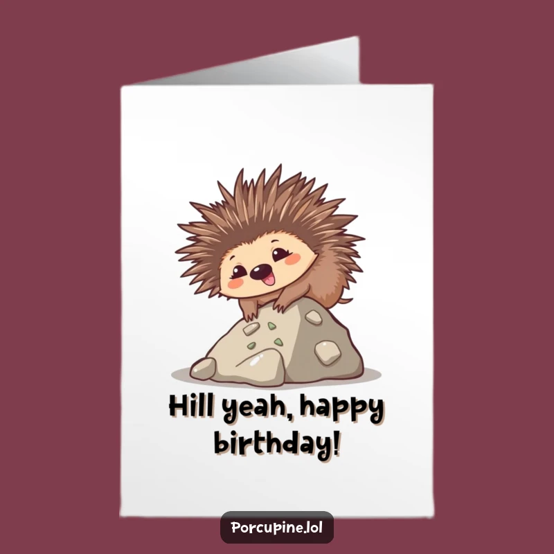 Goofy Free Printable Birthday Card: Climbing Kawaii Porcupine Wishes