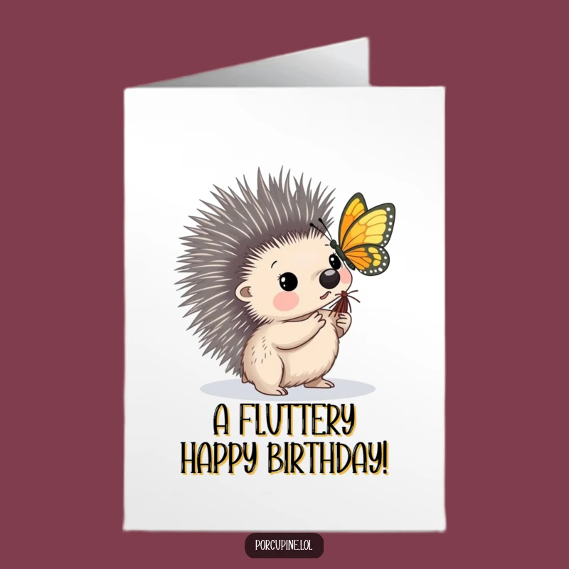 Intriguing Free Printable Birthday Card: Butterfly Porcupine, Whimsical Downloadable Gift