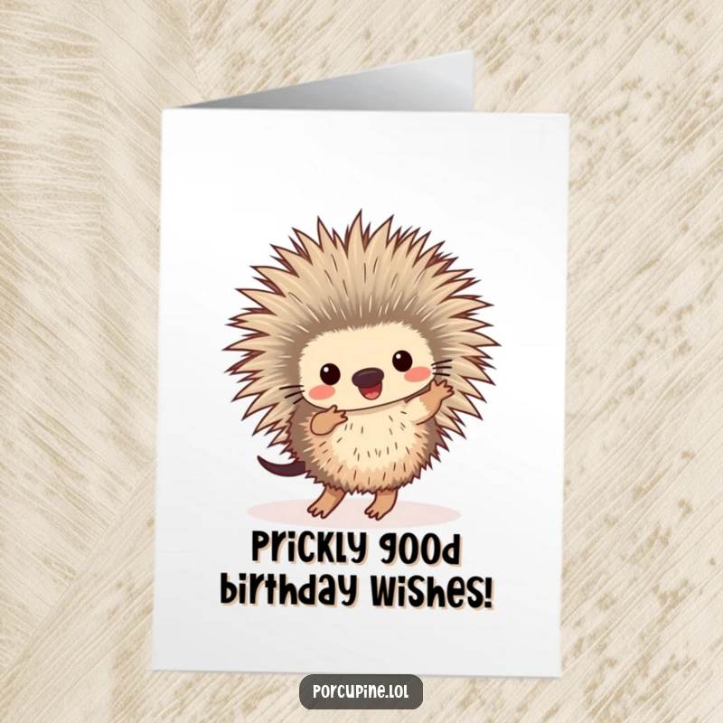 Funny Free Printable Birthday Card: A porcupine joyfully taps its feet in a hilarious dancing pose.