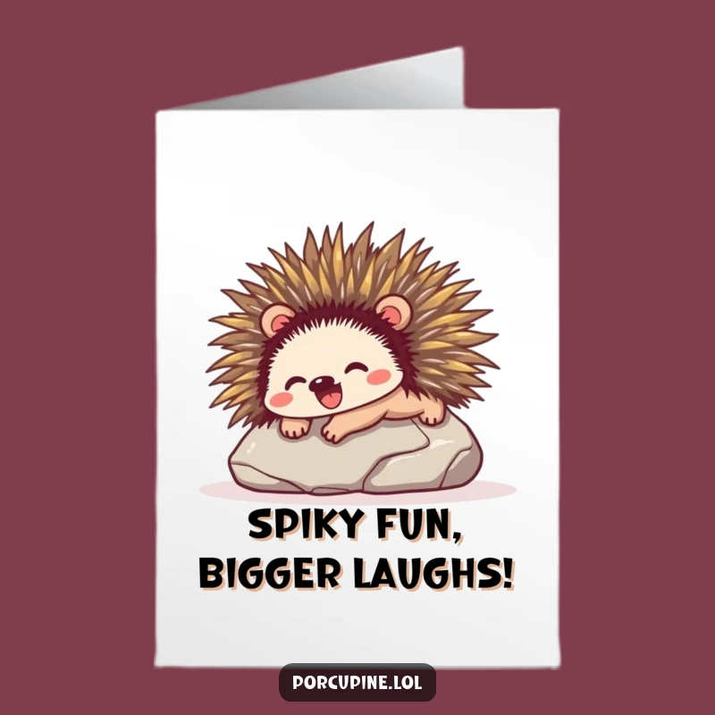 Free Printable Birthday Card: Hilarious Porcupine Gliding Downhill - Funny Downloadable Gift