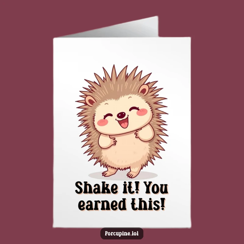 Free Printable Congrats Card: Dancing Porcupine, Wiggling Quills, Humorous Downloadable