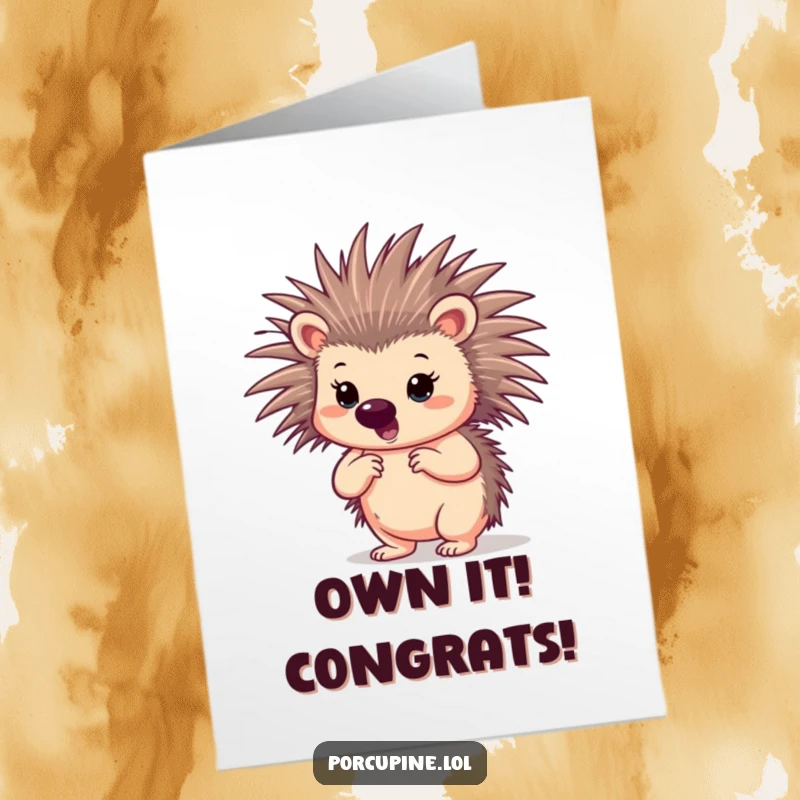 Funny free printable congratulations card showing a porcupine in a powerful, confident stance with quills flared slightly.