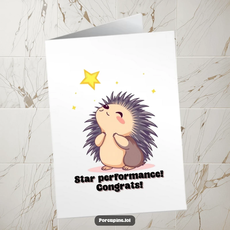 Funny free printable congratulations card featuring a porcupine looking up with awe and wonder at a distant shining star.