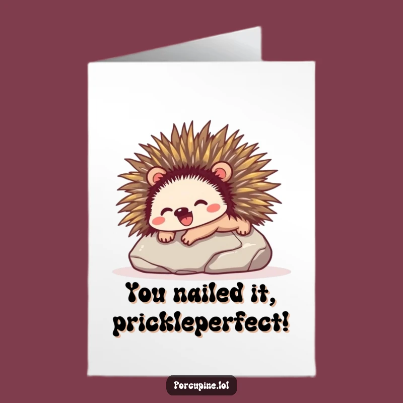 Free Printable Congrats Card: Joyful Porcupine Slide Acknowledges Big Wins - Funny Downloadable