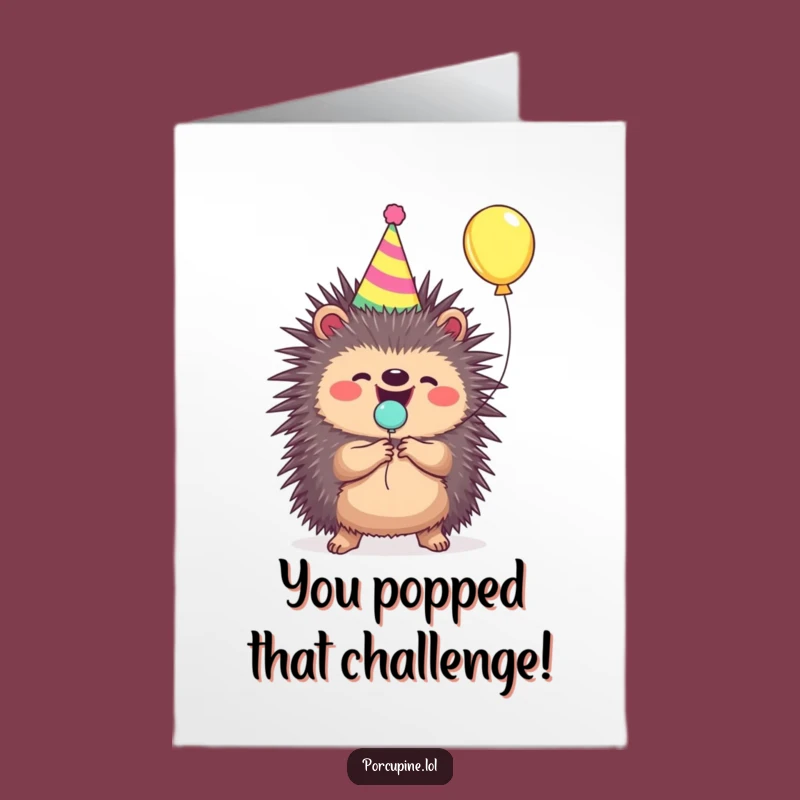 Free Printable Porcupine Congrats Card: Funny Popping Balloon Downloadable Celebration