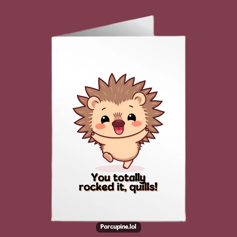 Free Printable Congrats Card: Kawaii Porcupine Hop Funny Downloadable