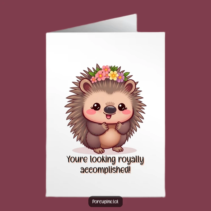 Free Printable Congrats Card: Kawaii Porcupine Flower Crown Funny Downloadable
