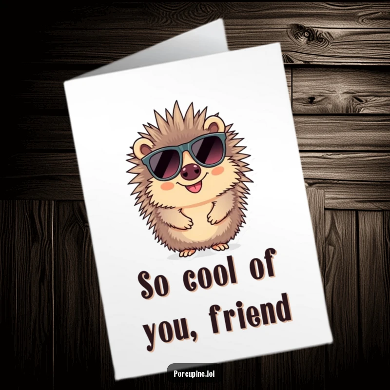Funny Free Printable Thank You Card: A porcupine smiles broadly while wearing large, fashionable sunglasses, looking effortlessly cool.