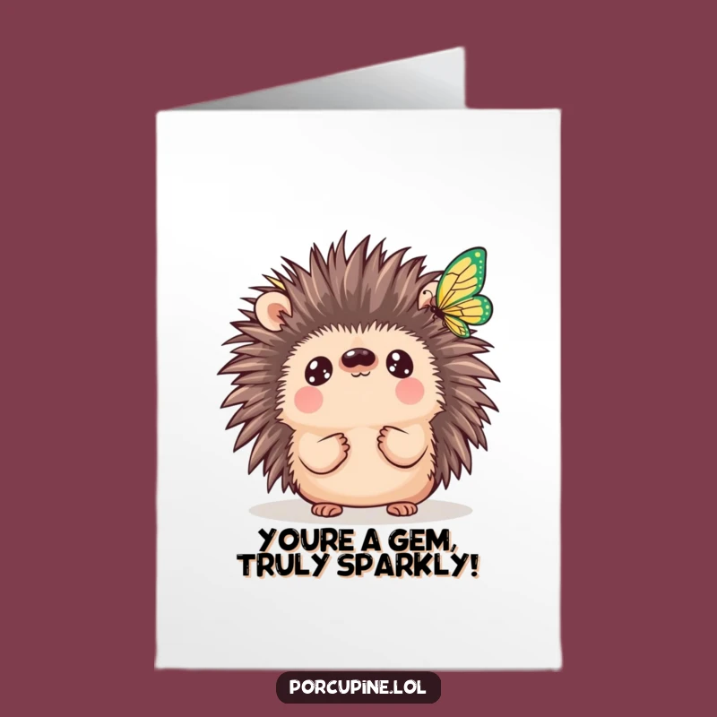 Free Printable Thank You Card: Kawaii Porcupine Butterfly Funny Gift