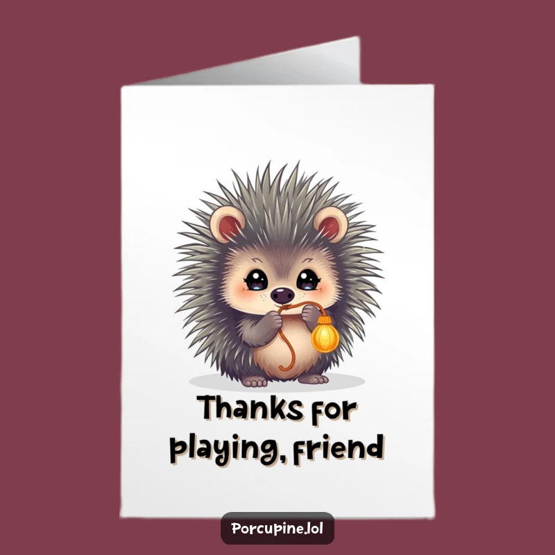 Free Printable Thank You Card: Sparkling Porcupine Playing with String - Downloadable Gift!