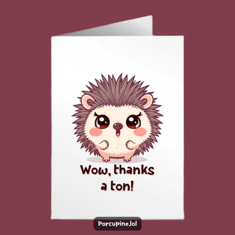 Free Printable Thank You Card: Surprised Porcupine, Wide Eyes, Appreciative Downloadable