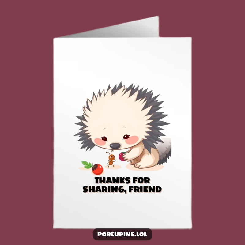 Funny Thank You Card Free Printable: Porcupine & Ant Sharing - Grateful Downloadable