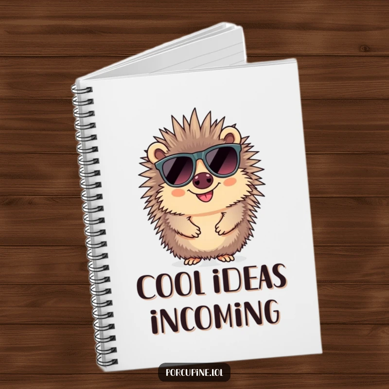 Funny sunglasses porcupine notebook with a smiling porcupine wearing oversized sunglasses, ideal for jotting down cool thoughts and notes.