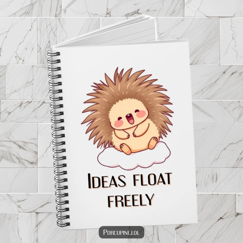 Funny Porcupine Notebook: A cute porcupine happily bouncing on a soft cloud, perfect for writing joyful thoughts.