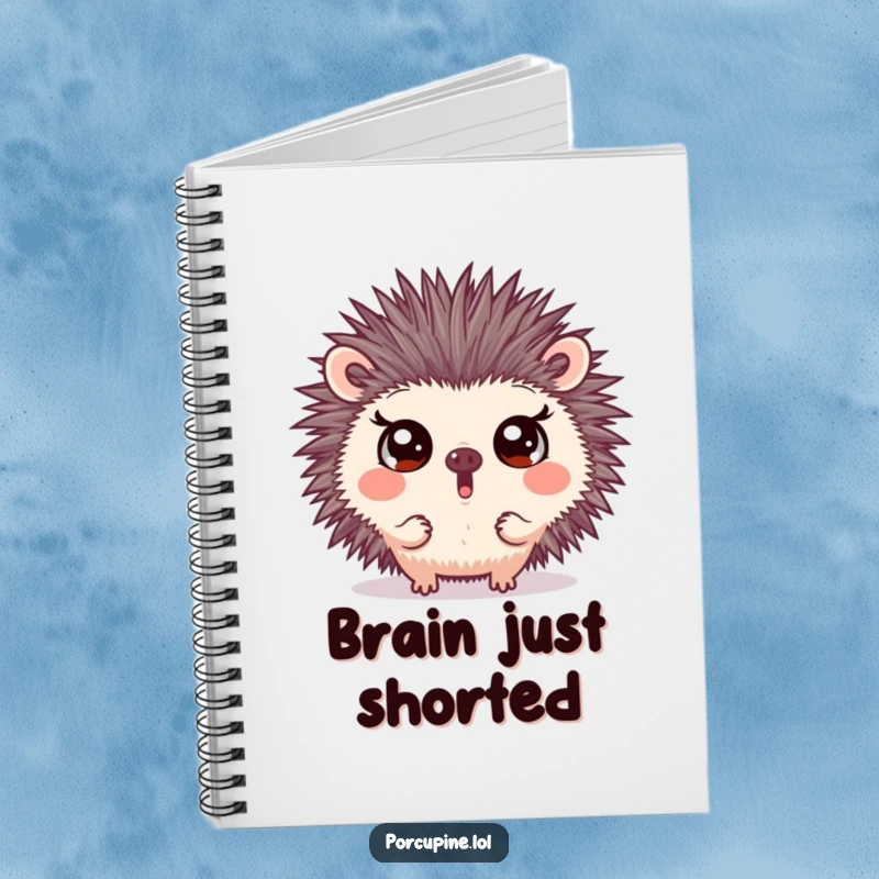 Funny notebook with a porcupine making a surprising face and wide eyes, perfect for jotting down ideas with a humorous and shocking twist.