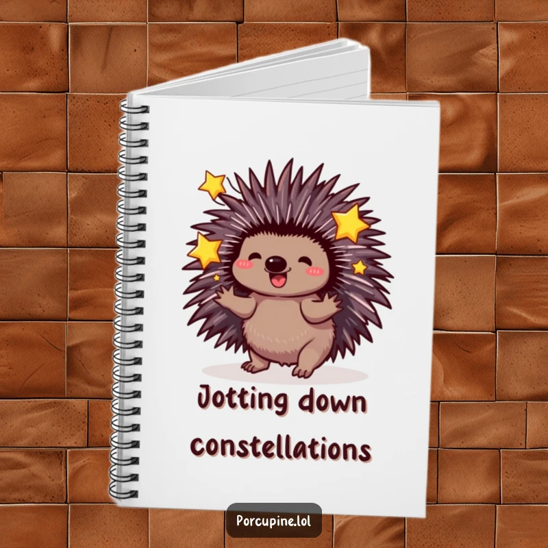 Funny Porcupine Notebook: A porcupine with quills extended playfully juggles three sparkling stars, perfect for writing magical thoughts.