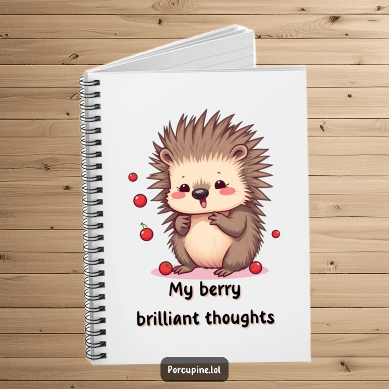 Funny Kawaii Porcupine Notebook: Cute cartoon porcupine juggling berries, ideal for journaling, notes, or sketching with a playful twist.