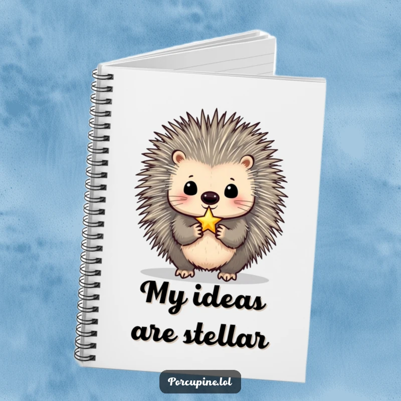 Funny Porcupine Notebook: A ruled notebook with a cover depicting a porcupine balancing a tiny, shimmering star on its nose, great for note-taking.