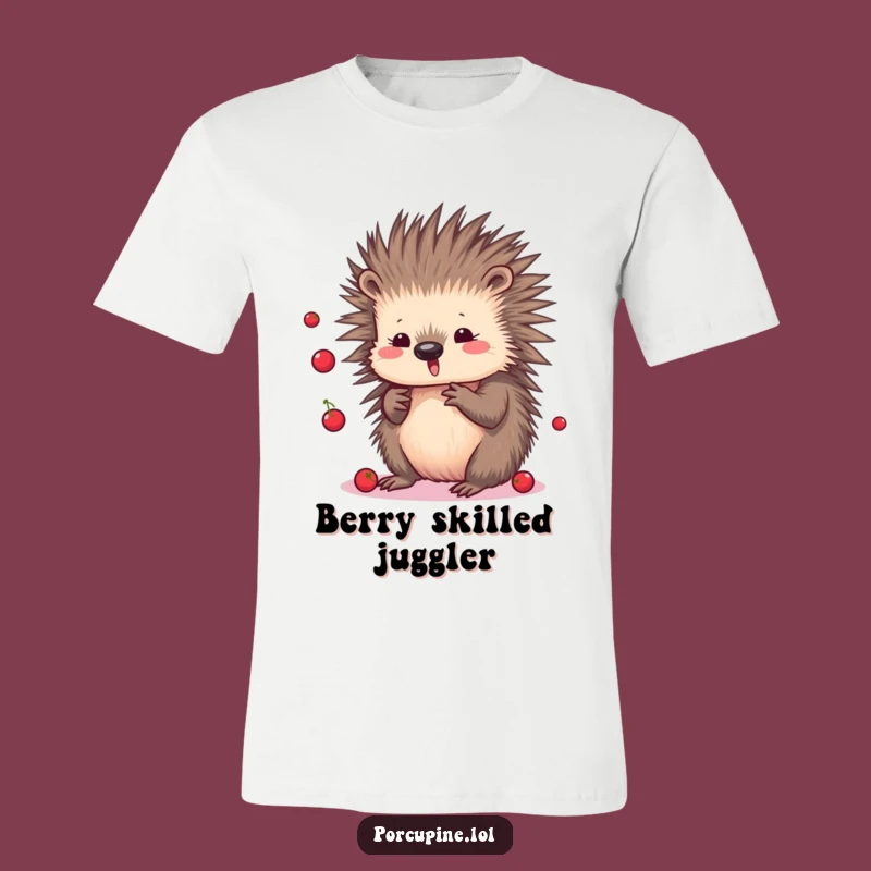 Funny Kawaii Porcupine T-Shirt: Playful Berry Juggling, Cute Gift Tee