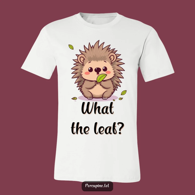 Funny Kawaii Porcupine T-Shirt: Surprised Prickles Leaf Tee