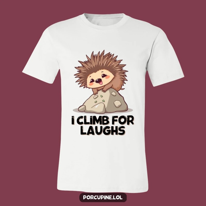Funny Kawaii Porcupine T-Shirt: Goofy Climb Prickles Effort Tee