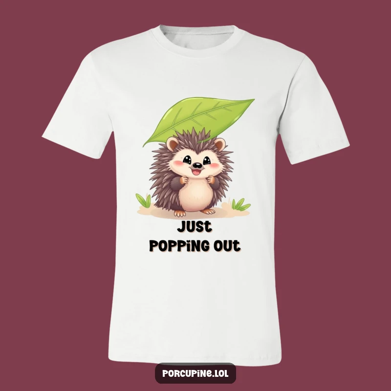 Funny Peeking Porcupine T-Shirt: Leafy Grin for a Playful, Humorous Style