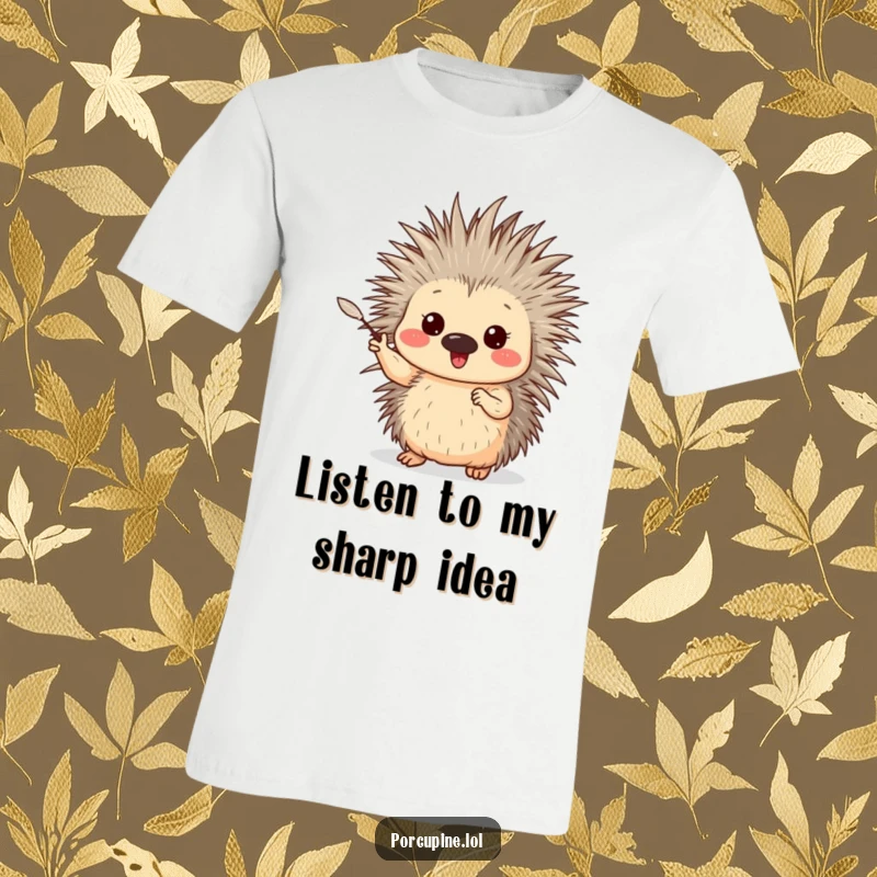 Funny Porcupine T-Shirt: An energetic porcupine gesturing enthusiastically with one gentle quill, perfect for expressive individuals.