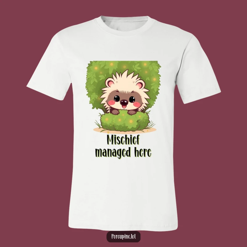 Funny Kawaii Porcupine T-Shirt: Mischievous Grin, Peeking Cute Tee