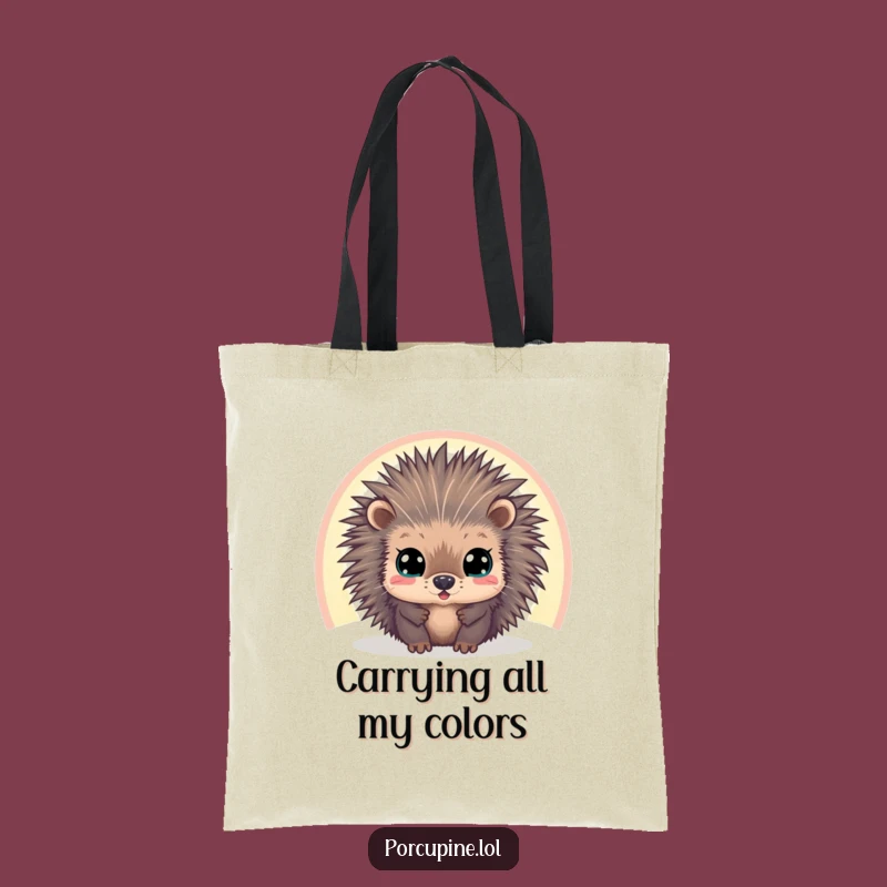 Funny Porcupine Rainbow Tote Bag: Wide-Eyed Wonder for Hilarious Shopping