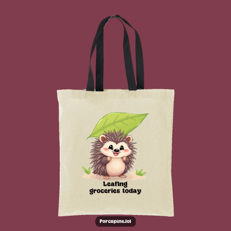 Funny Peeking Porcupine Tote Bag: Carry Your Grin with Leafy Charm